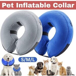 Protective Inflatable Collar for Dogs Cats Soft Recovery Cone Gray Large 12-18"